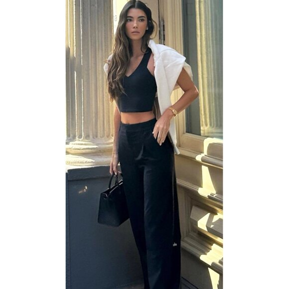 Alo High-Waist Pursuit Trousers Black Wide Leg Hi-Rise Waisted Slacks Pants L - Picture 8 of 16